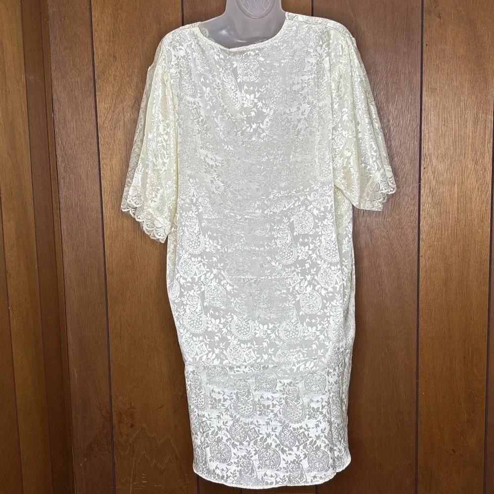 Elizabeth Lauren Womens L‎ Ivory Satin Jacquard Nightgown Lace Trim Coquette Y2K